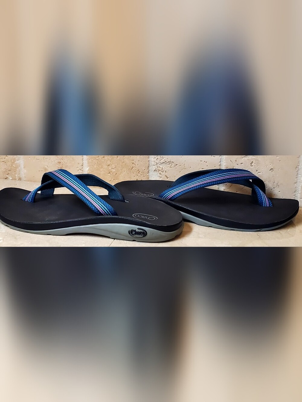 CHACO Tanana Ecotred Toe Loop Blue/Pink Strap Sandal Women's US Size 7 - Picture 10 of 11
